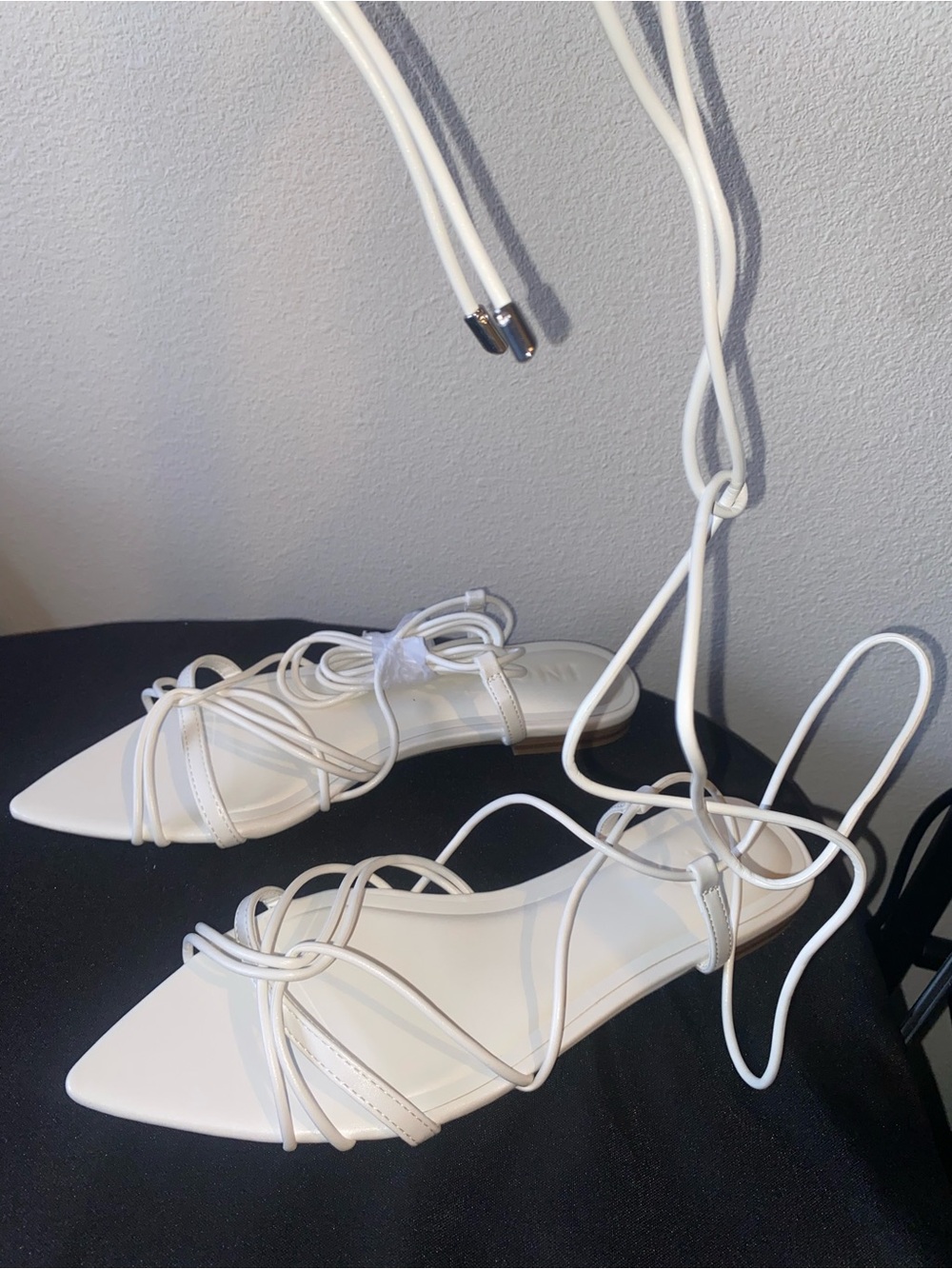 I.N.C. Lace-Up Pointed Toe Flat Sandals - White